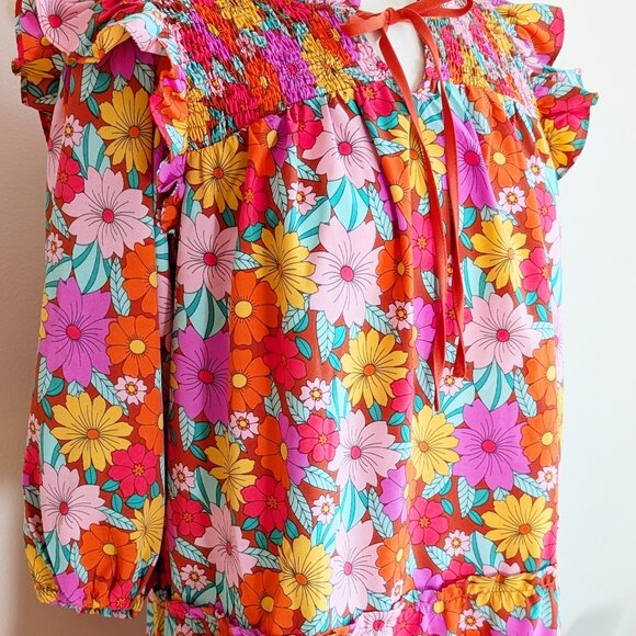 NWT Retro Floral Tiered XL-2XL Dress | Smocked Boho Flower Plus Size | 70s Style - Picture 4 of 5